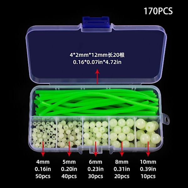 170 stk/sæt Fishing Soft Floats Beads Fishing Rig Tube Sleeve