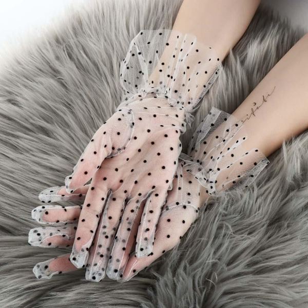 2 Stk Dot Print Tyl Handske Sort Hvid Mesh Handske 3 3 3