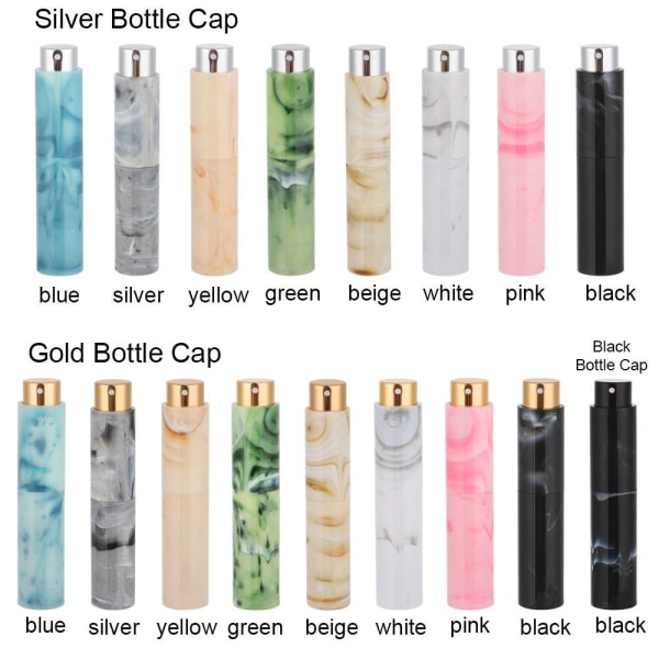 10ML parfymsprayflaska Påfyllningsbar flaska BLÅ-GULD CAP