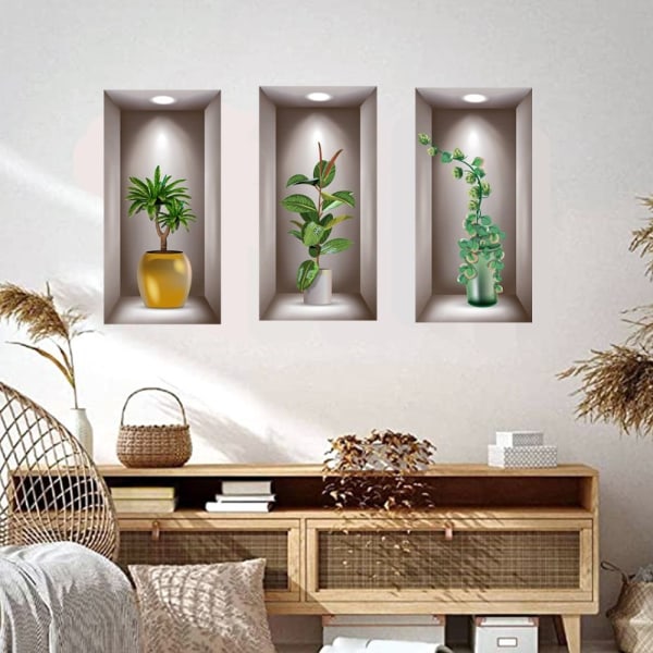3 kpl seinätarrat 3D Art Magic Green Leaves & Black