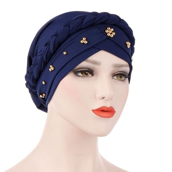 Kvinder Turban Cap Beaded Tørklæde NAVY navy