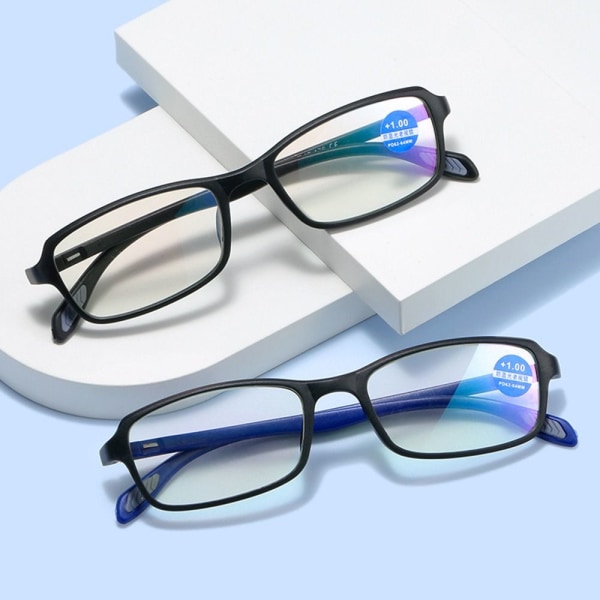 Anti-Blue Light Läsglasögon Fyrkantiga glasögon BLÅ STYRKA Blue Strength 100