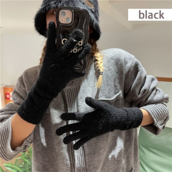 Yllehandskar Långa handledshandskar SVART black