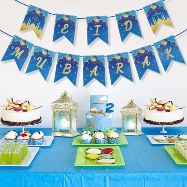 2-pack Pappersflaggor Hängande Dragflaggor EID MUBARAK Banner
