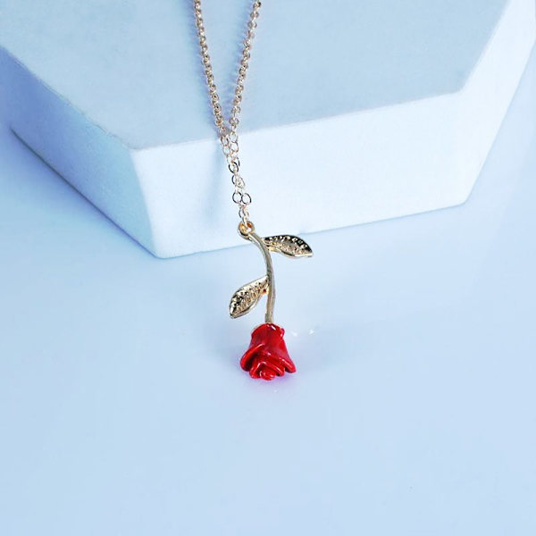 Rød Rose Anheng Temperament Halskjede GULL RØD ROSE RØD ROSE GOLD RED ROSE-RED ROSE