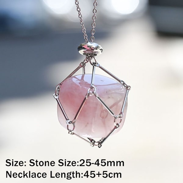 Crystal Holder Cage Necklace Crystal Net Metal Halsband ROSE Rose Quartz