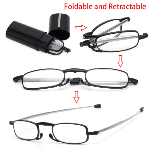 Fällbara läsglasögon med slangfodral CASE STYRKE 4.0X black Strength 4.0x
