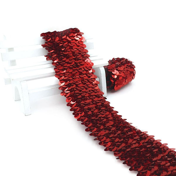 Paljett Spetsband Handdekorerad ROSE RÖD Rose red