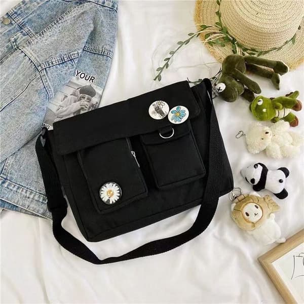 Shopper Totes Väskor Canvas Messenger Väska SVART Black