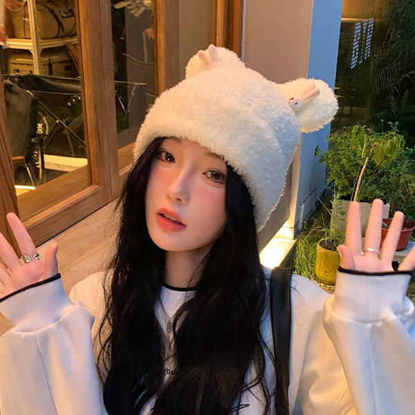 Faux Fur Beanies Hattu Neulottu Cap VALKOINEN white