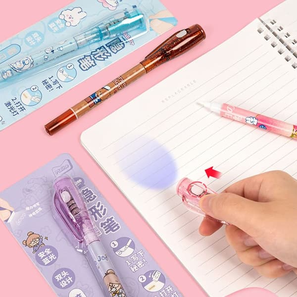 4 Stk Dobbel-Ended Pen Magic UV Light Pen BLÅ Blue