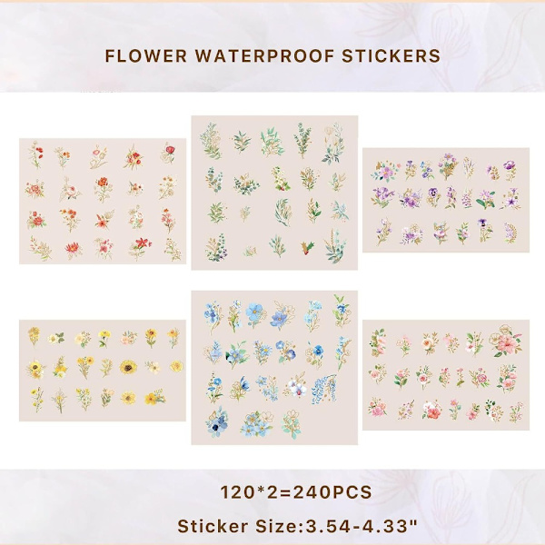 240PCS Sticker Flower Sticker Folieklistermärken