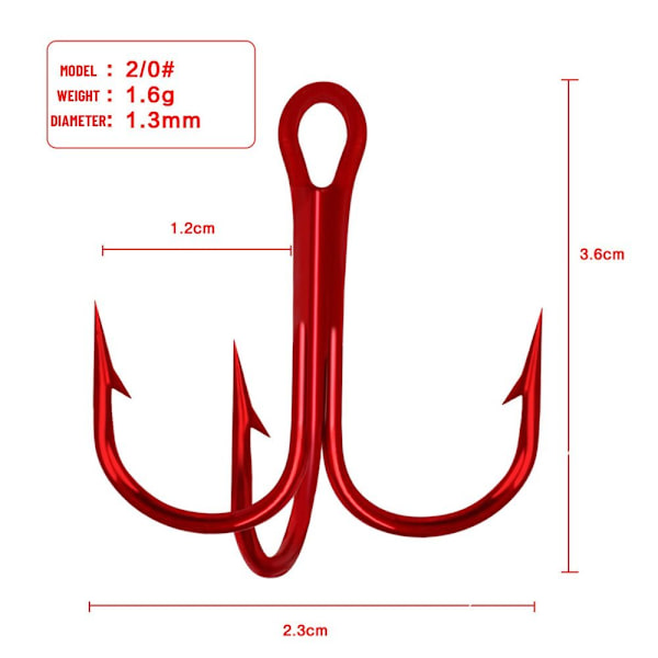 50 Stk Røde fiskekroge Højkulstofstål 2/0 2/0 2/0