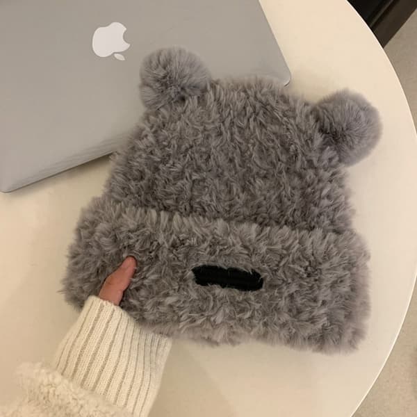Neulottu hattu karhukorvahattu HARMAA grey