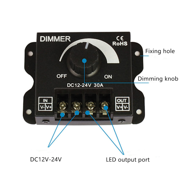 Spændingsregulator Lysstyrke Driver DC PLAST 8A PLAST 8A Plastic 8A