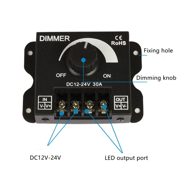 Spenningsregulator Lysstyrke Driver DC PLAST 8A PLAST 8A Plastic 8A