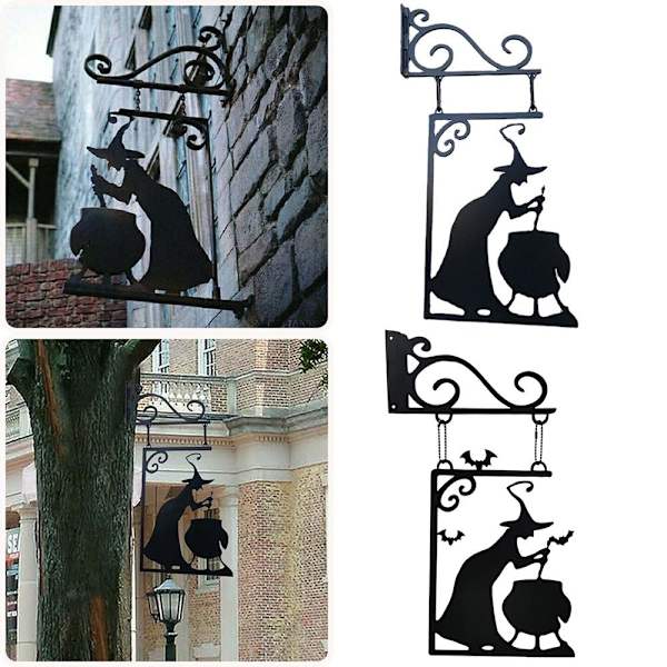 Hekse Silhouette Statue Hage Hjørneskilt 30X16CMBAT HEKSEFLATGERGI 30x16cmBat Witch