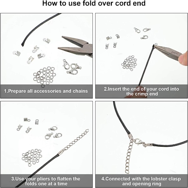 1000 stykker Fold over ledningsender Snor Crimp End Tips Ending
