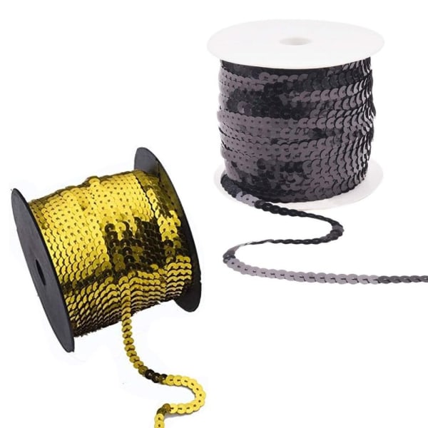 Pailletter Bånd Paillet Trim BLACK&GULD 2ROLL200YARD black&gold 2roll200yard