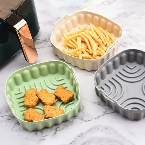 Firkantet silikonegryde til airfryer bagekurv GRÅ 21,5 CM