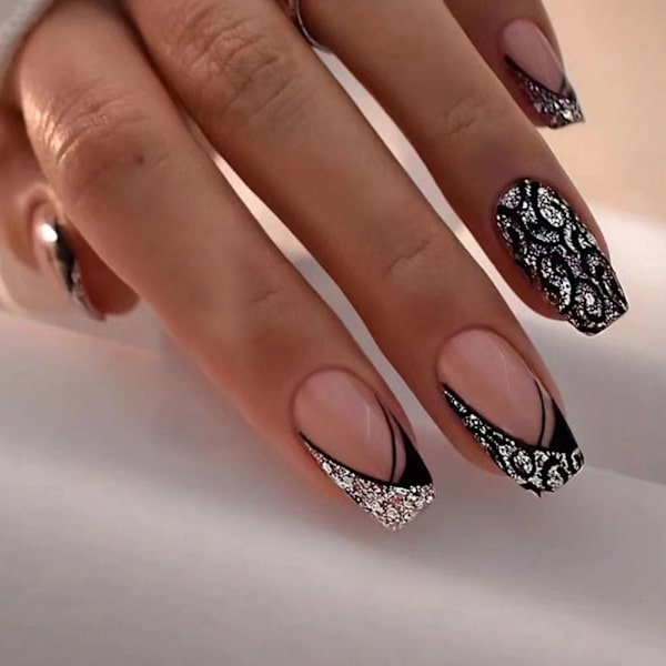 24 kpl Fake Nails Short French Ballerina W378