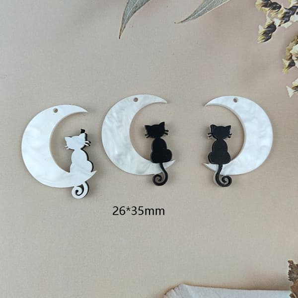 Akryl Cat Moon Charm Moon med Cat Charms Black 2 Style