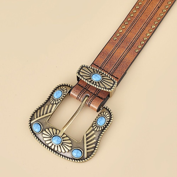Western bälten Blomgraverat läderbälte Cowgirl Cowboy Brown