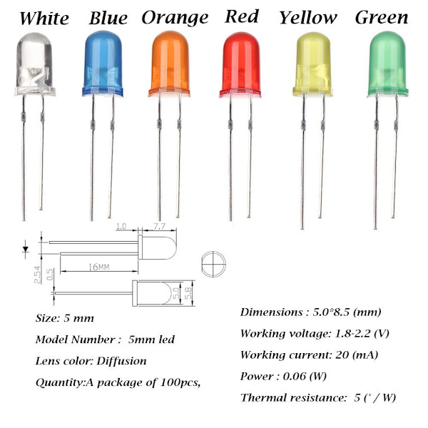 100 Stk 5mm Led Lampe Perler Assorted Kit 5mm LED Lys RØDT red