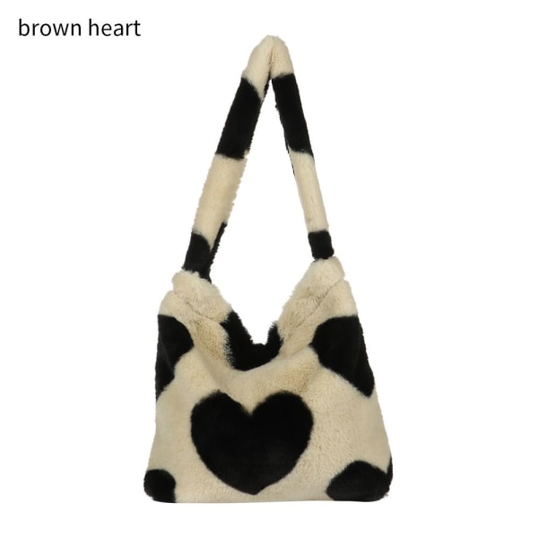 Fluffig axelväska Shoppingväska brown heart