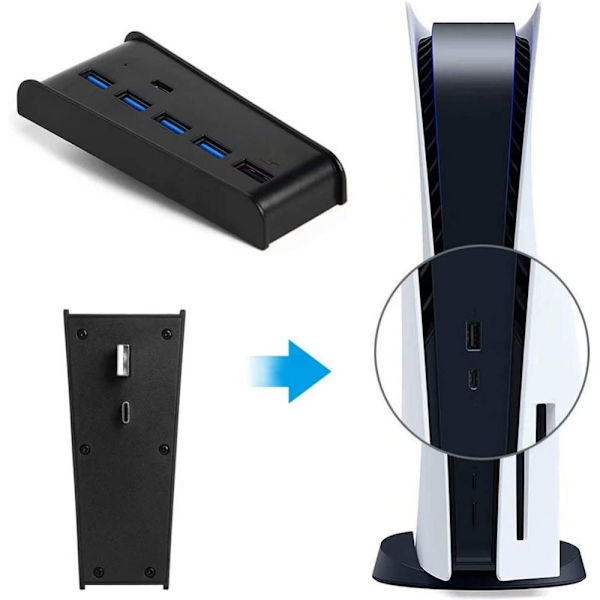 USB Hub Oplader SORT Black