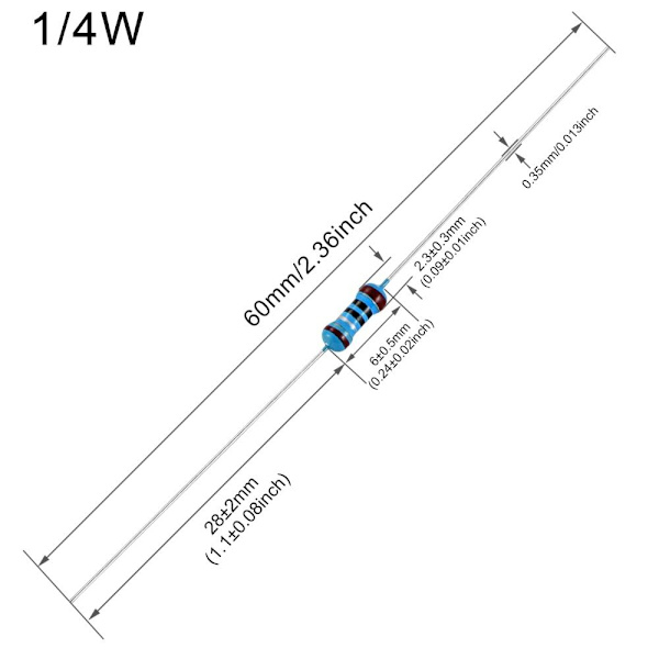 600 st 1k Ohm motstånd Metallfilm motstånd 1/4W motstånd