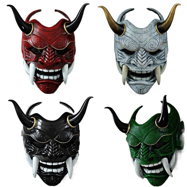 Halloween Akabane Mask Huvudbonader Samurai Noh Kabuki Prajna Devil Cosplay Mask Black