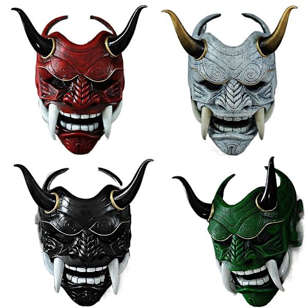 Halloween Akabane Mask Huvudbonader Samurai Noh Kabuki Prajna Devil Cosplay Mask Red