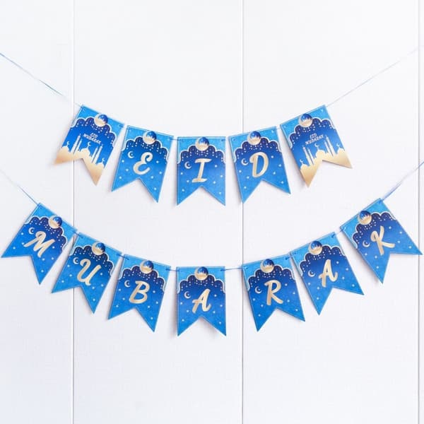 2-pack Pappersflaggor Hängande Dragflaggor EID MUBARAK Banner