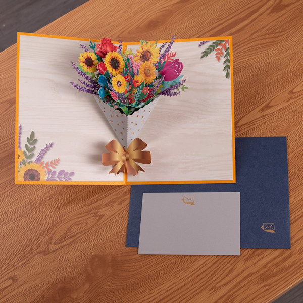 3D-bukettkort Blomsterhilsenskort E E E