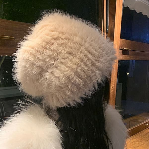Fuskpäls Mössa Hatt Plysch Foder Vit white