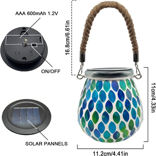 Mosaik Solar Lights Mason Jar Lampe BLÅ OVAL OVAL Blue Oval-Oval