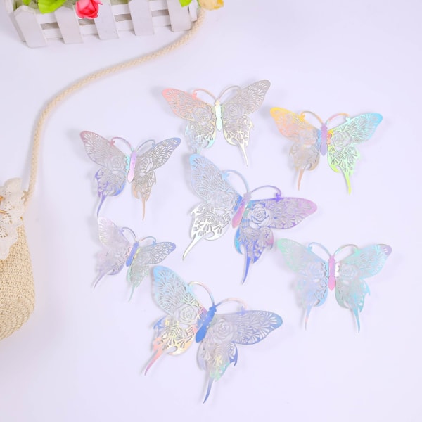 144 stk 3D veggklistremerker hul sommerfugl Papir sommerfugler