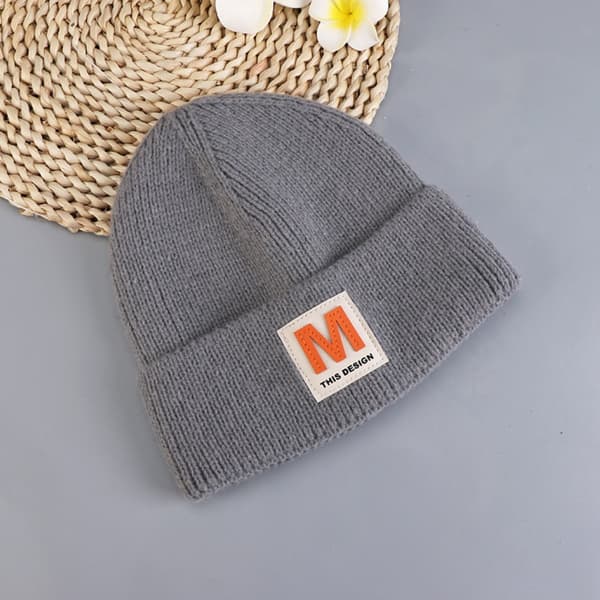 Strikket hue med bogstaver, pullover hue, GRÅ grey