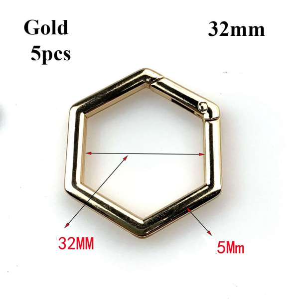 5stk Fjær Hexagon-Ring Spenner Karabin SORT 32MM Black 32mm