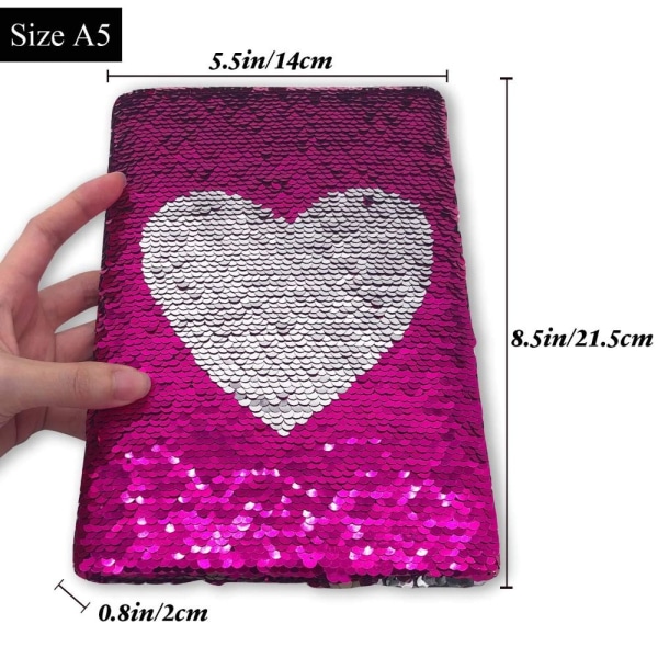 Hjerteformet håndbog Sequin Flip Able Notebook Dagbog Brevpapir