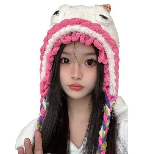 Plysch mössa Stickning Cap VIT white