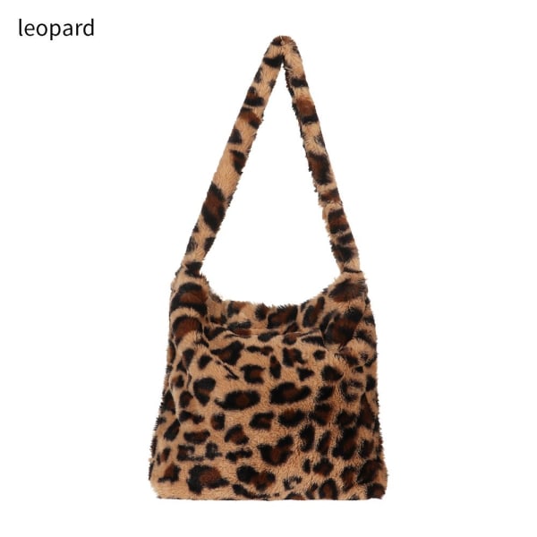 Fluffig axelväska Shoppingväska leopard