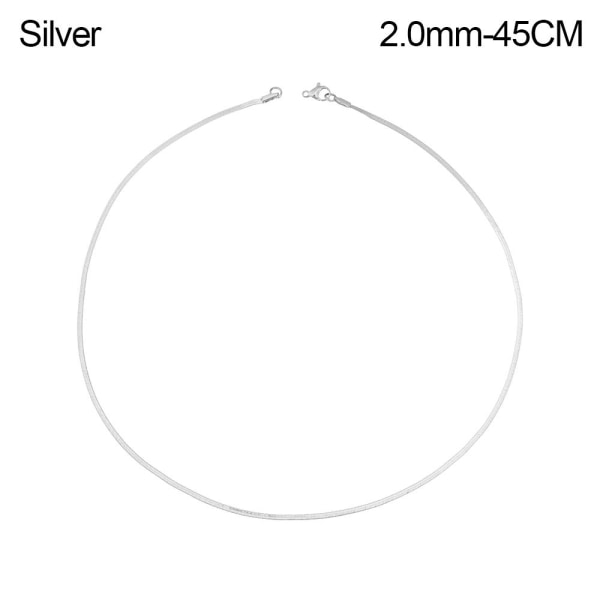 18"/20" platt ormkedja fiskbenshalsband Silver 2.0mm-45CM