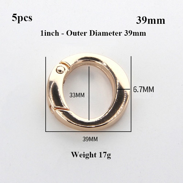 5st Fjäder O-Ringsspännen Karbinhake Handväskor GULD 39MM Gold 39mm