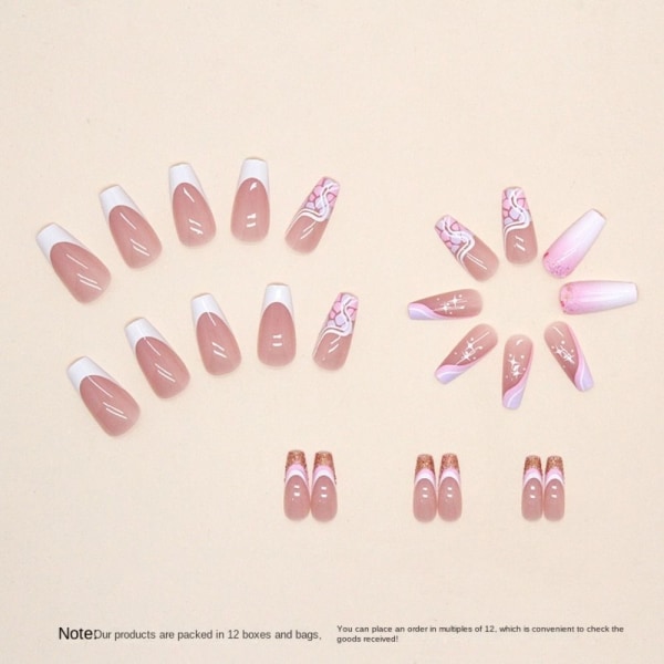 24stk Fake Nails Long French Ballerina