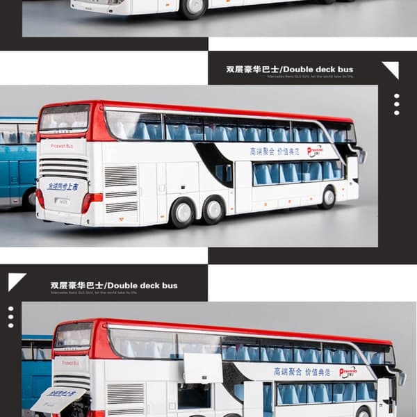Alloy Bus Model Double Sightseeing Bus SININEN blue