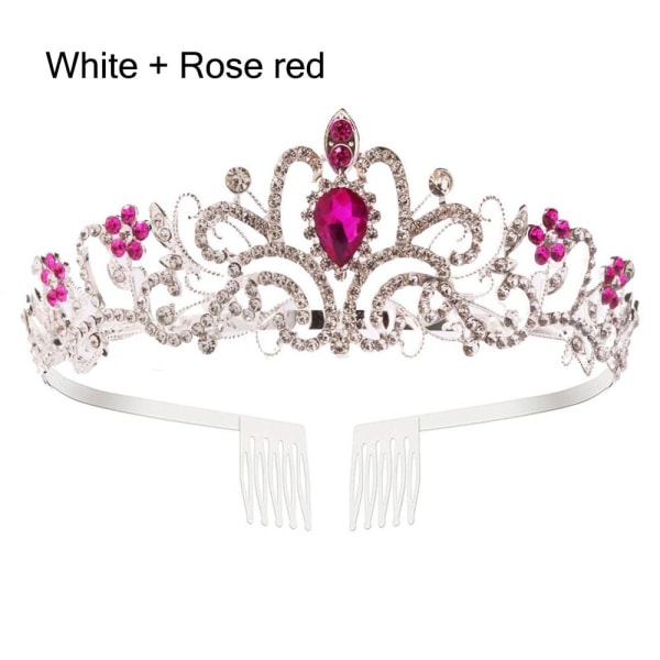 Hopeinen Tiara Crown Crystal -pääpanta WHITE ROSE RED WHITE ROSE White  Rose red