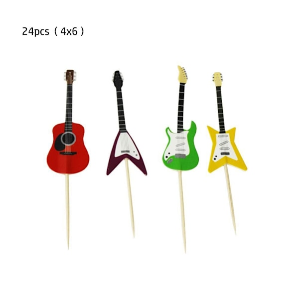 24stk Gitar Cupcake Toppers Gitar Festpynt Bursdag