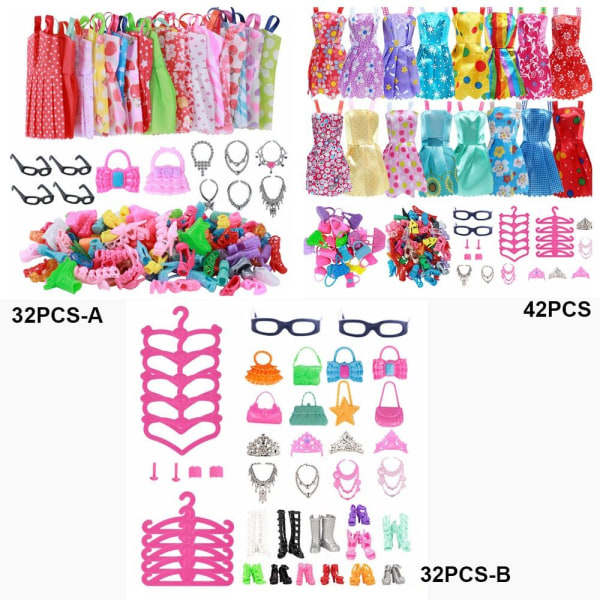 1 Set Random Nukke Vaatteet Asusteet Mekkokengät 32 KPL-A 32PCS-A
